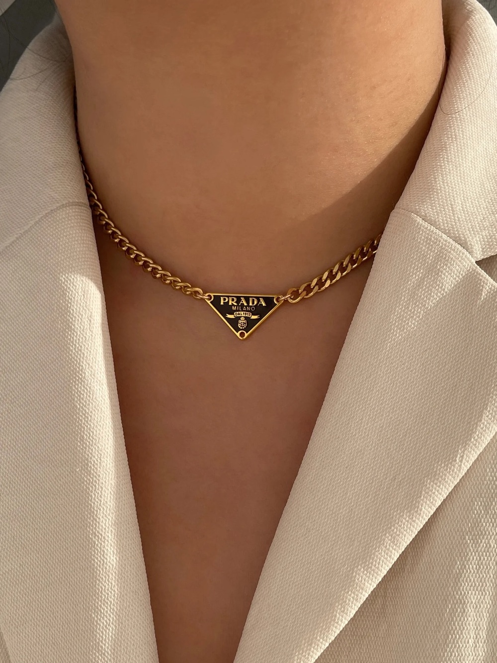 Prada Gold Triangle Logo Chain Necklace - Gold - Picture 5 of 5